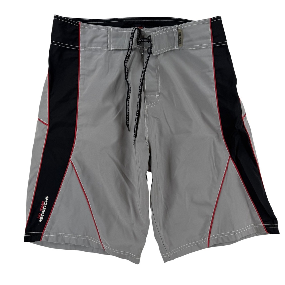 No Fear‎ Board Shorts Mens 34 Gray Black Colorblock Surf Swim Trunks Stretch Y2K